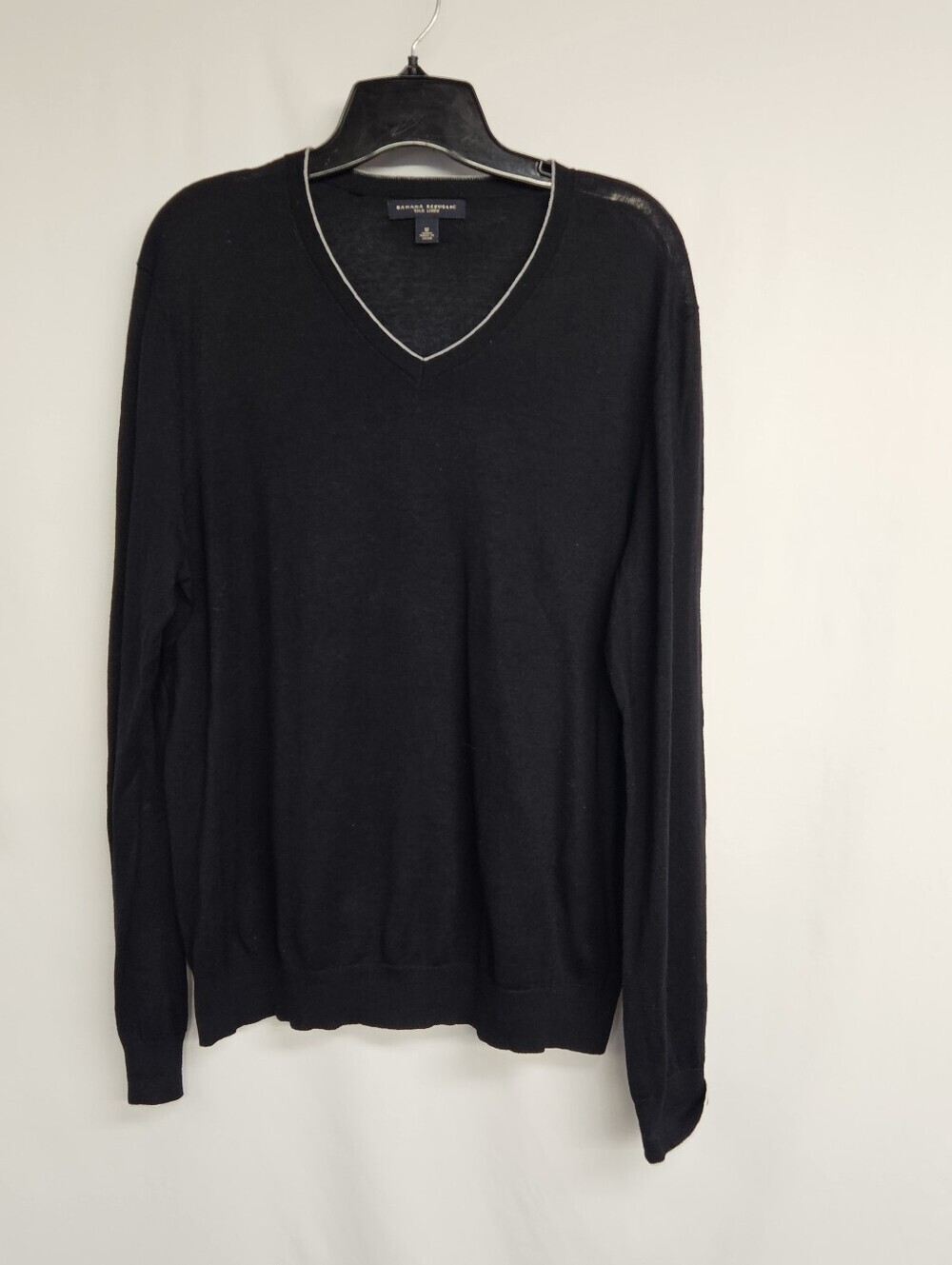 Banana Republic Sweater Mens Medium Silk Linen Blend Long Sleeve Pullover Black